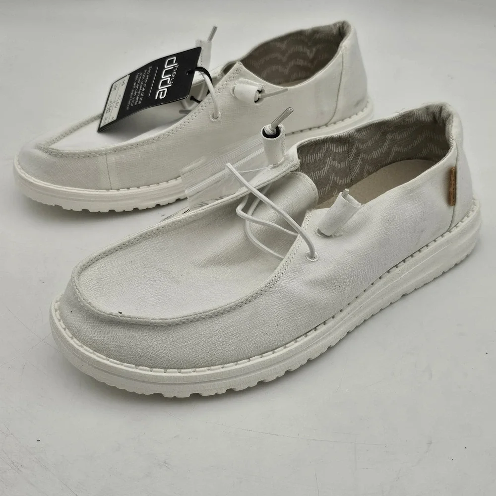 Hey Dude Wendy Chambray White Slip on Shoes Casual Women Size 10